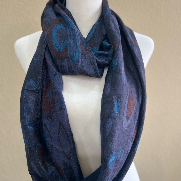 Pashmina Blue Red Waterdroplet Soft Scarf Shawl Wrap 70% Pashima 30% Silk VTG - Picture 1 of 6